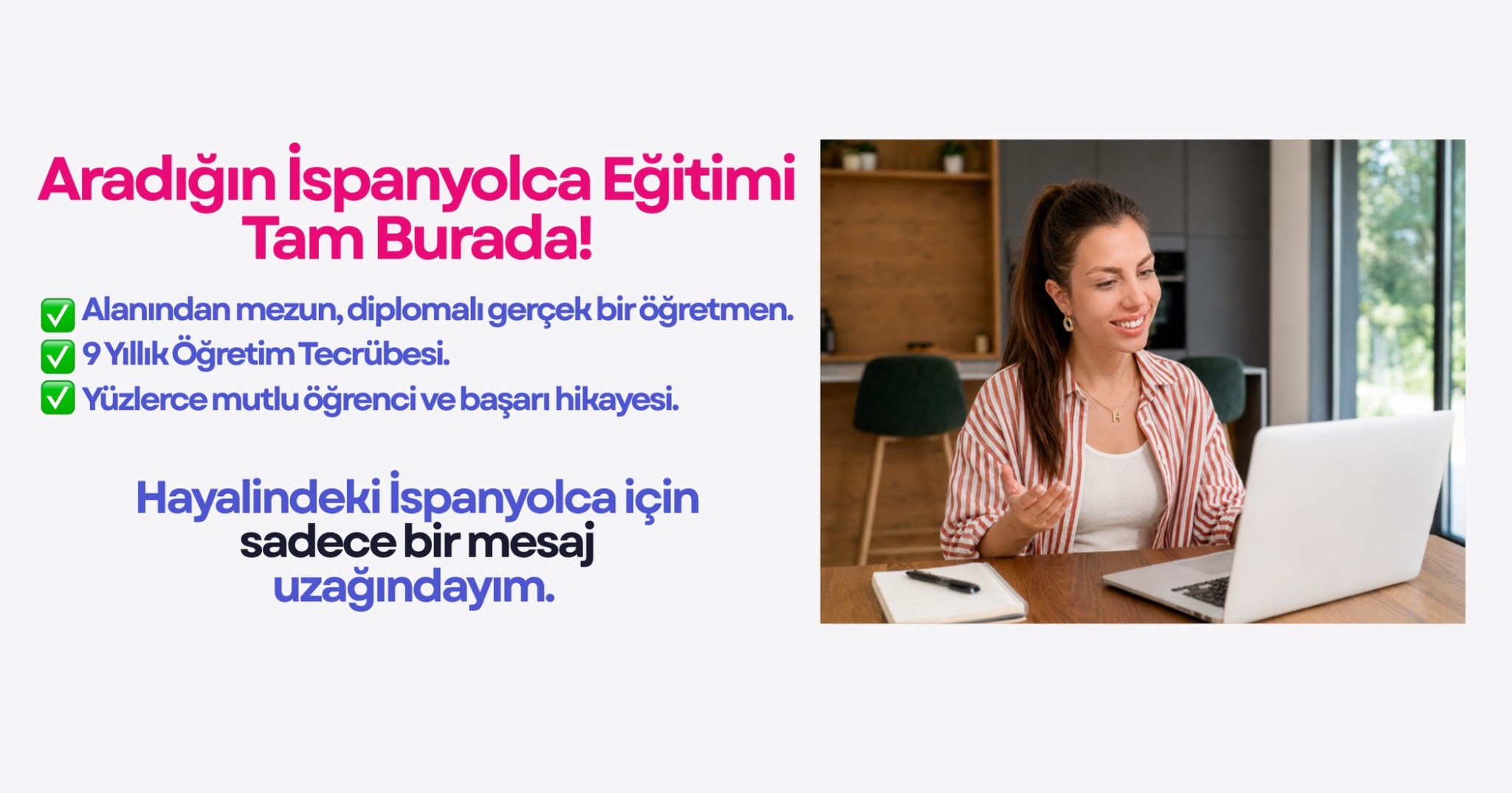 Profe Hazel’in öğretmenlik deneyimi ve öğrenci başarılarını anlattığı İspanyolca eğitim tanıtım görseli
